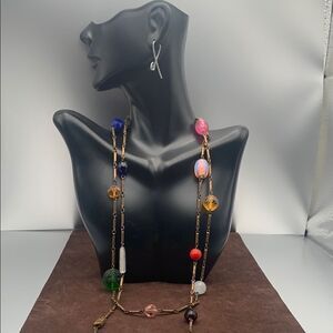 Vintage Multi-Colored Bohemian Necklace in Antiquated Gold chain, Marked